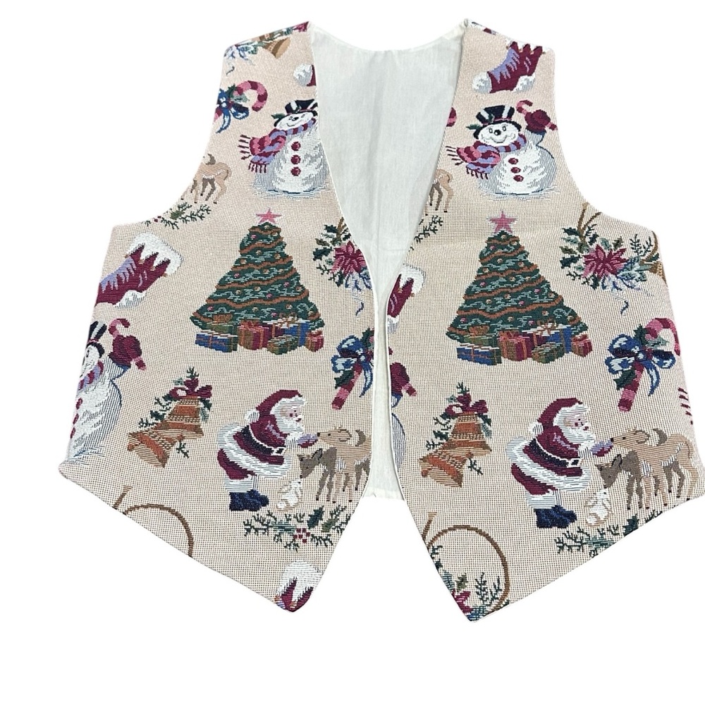 Handmade Christmas Tapestry Vest Holiday‎ Santa Snowman One of a Kind
